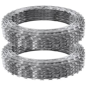 VEVOR Razor Wires, 98 ft Razor Barbed Wire, 2 Rolls Razor Wire Fencing Razor Fence, Double Spiral Razor Ribbon Barbed Wire Galvanized Razor Wire